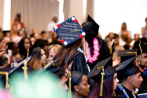 Back of graduating student's decorated hat